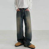 Hearujoy Washed Denim Pants Men's Loose Floor Pants Korean Style Straight Leg Trousers Casual Jeans Summer Trend 9C5010